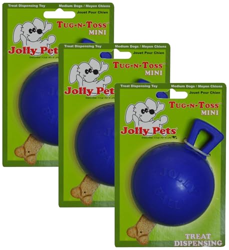 Jolly Pets Tug-n-Toss Heavy Duty Dog Toy Ball with Handle, 3 Inches/Mini, Blue, Model:403 BL (Pack of 3) - color: Blue, size: 3 inches/Mini (Pack of 3)