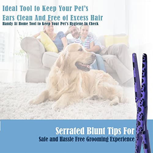 Dog Pet Ear/Nose Hair Puller Grooming Hemostat Locking Forceps Pliers, 5.5" (14cm), Straight (Purple Paws) - color: Purple Paws