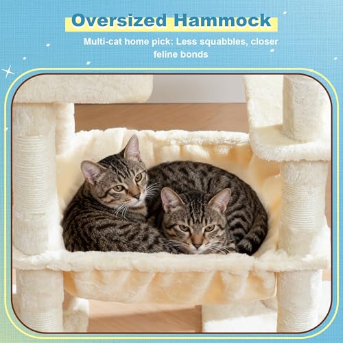 Hey-brother Cat Tree Tower with Plush Steped Condos, Big Platform, MPJ071M - color: Beige, size: 50 inches