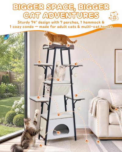 74 in Modern Cat Tree Tower Heavy Duty Metal Frame - color: Green, size: 74" H