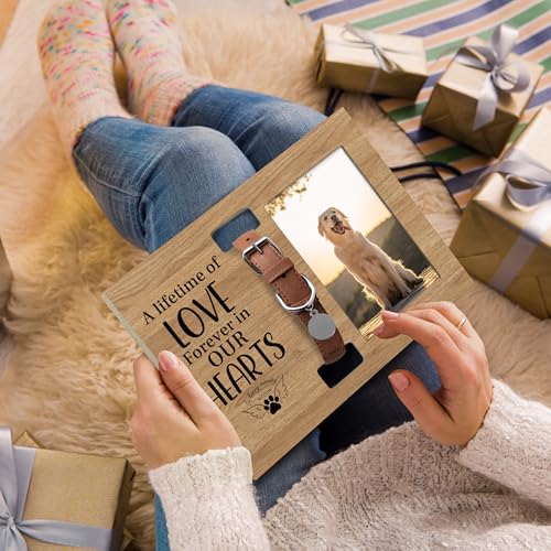 Dog Cat Pet Memorial Picture Frame with Collar Holder, 4x6 Photo, Black, White, Wooden, Traditional Style, Tabletop/Wall Mount - color: lifetime