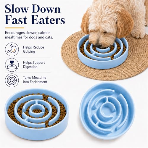 Ceramic Slow Feeder Dog Bowl 1.5 Cup Puzzle Dish for Small Medium Dogs - color: Ceramic-Blue