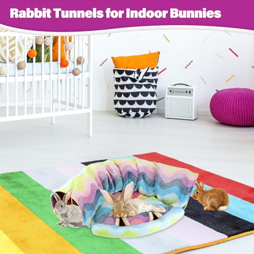 BWOGUE Bunny Tunnel Bed, 2-in-1 Collapsible Rabbit Tunnel Hideout with Mat - color: Rainbow