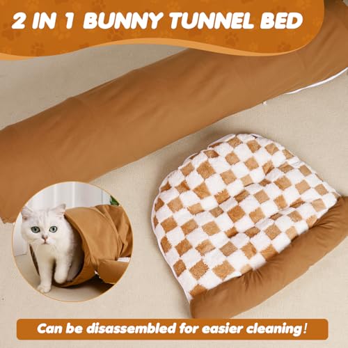 Spardar 2-in-1 Bunny Tunnel Bed, with Removable Mat Hideout, Khaki - color: Khaki