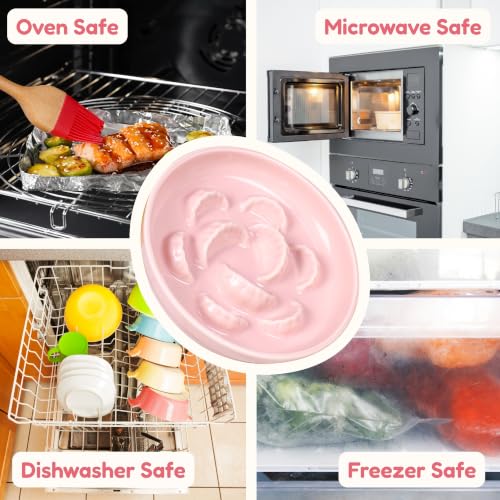 Elevated Slow Feeder Cat Bowl with Bamboo Stand, 6.3'' Ceramic Cat Food Bowl, Raised Whisker Friendly Cat Dish for Wet & Dry Food, Dishwasher Safe Anti-Slip Feeder for Cats & Small Dogs (Pink) - color: Pink with Stand