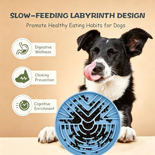 Slow Feeder Dog Bowl for Large & Small Pets, Anti Choking Puzzle Dog Food Bowl with Non-Slip Base, Interactive Pet Slow Eating, Silicone Cat Feeder for Puppies Dogs Cats - color: Blue