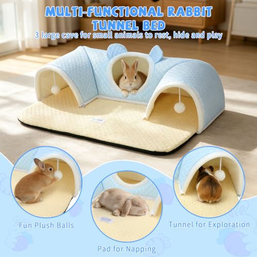 YUEPET 3-Way Bunny Tunnel Bed, Rabbit Play Tunnel for Medium Small Bunnies - color: Blue
