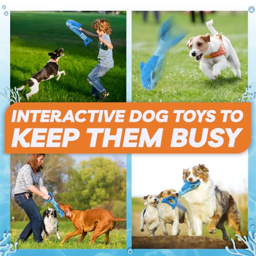 LEGEND SANDY Squeaky Dog Toys for Large Dogs – Interactive Plush Shark Toy with Crinkle & Tug of War Tail, Puppy Chew Toys for Small Medium Large Breeds - color: 1 Pack Blue Shark (Large)