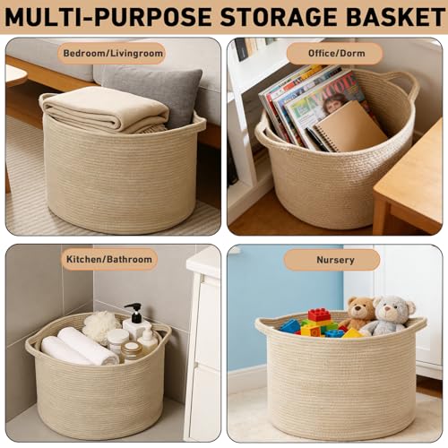 115L Extra Large Blanket Basket,Woven Rope Laundry Basket-Camel - color: Camel, size: 23.6"L x 23.6"W x 15.7"H(115L)