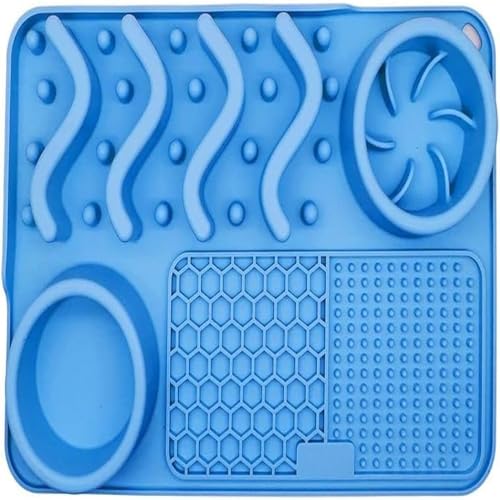 Silicone Dog Feeding Mat with Slow Feeder & Lick Pad for Dogs and Cats – Non-Slip Spill-Proof Pet Feeding Tray with Bowl Holder, Dishwasher Safe, Support, 12 x 8 Inch Blue - color: Blue