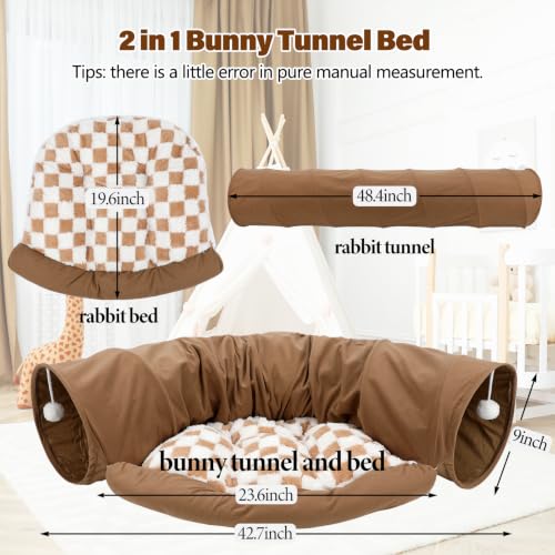 BWOGUE Bunny Tunnel Bed, Collapsible Rabbit Tunnel Hideout with Mat, Coffee - color: Coffee