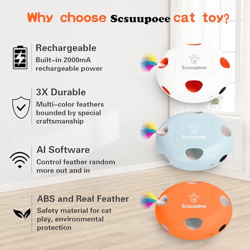 Rechargeable Interactive Cat Toy, White - color: White