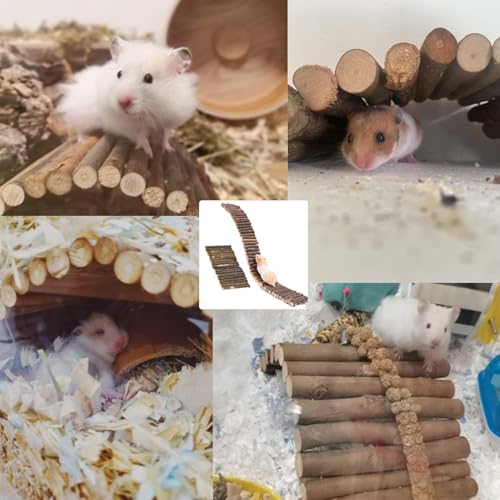 PINVNBY Natural Wooden Bendy Hamster Bridge Rat Climbing Ladder Toys - size: L:19.6x3inches, 8.6x4inches
