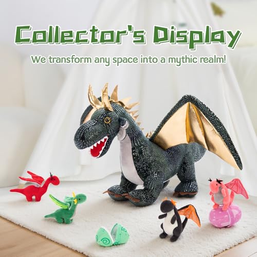 Dragon Plush Toy with 4 Babies, 21.7" Stuffed Animal, Dark Green - style: Dragon Dark Green