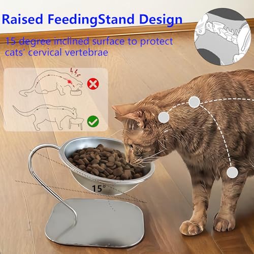 Elevated Cat Food Bowl 15° Tilt Stainless Steel,1PC - size: A-1PC