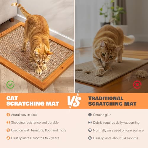 Wall Mounted Cat Scratching Post, Wooden Sisal Scratcher for Indoor Cats - size: Extra Large