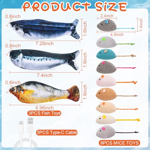 Leitee 12 Pack Cat Toys Plush Mice Flopping Fish for Indoor Cats Dogs - style: Simulated Fish