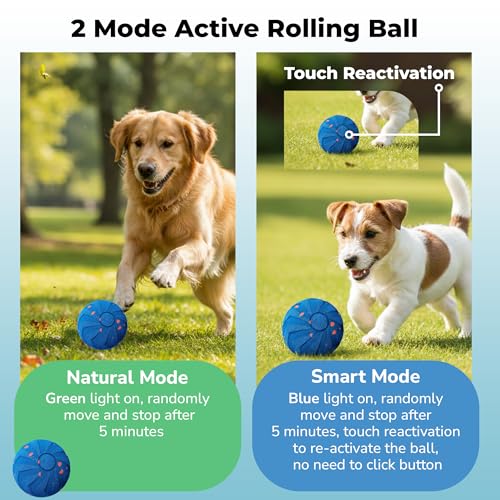 Smart 2-Mode Automatic Rolling Bouncing Dog Toy - Small, Medium, Large Giant Dogs - IPX7 Waterproof Chew-Resistant E-TPU - USB-C Fast Charging - Boredom & Anxiety Relief