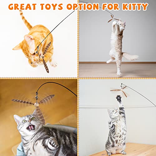 JXFUKAL Cat Wand Toys, Interactive Cat Toys with 3 Feather Refills, 29'' Flexible Steel Wire, Sturdy Wood Handle & Bell for Kitty Kitten, Cat Toys for Indoor Cats Teaser Cat String Toy - color: Set A
