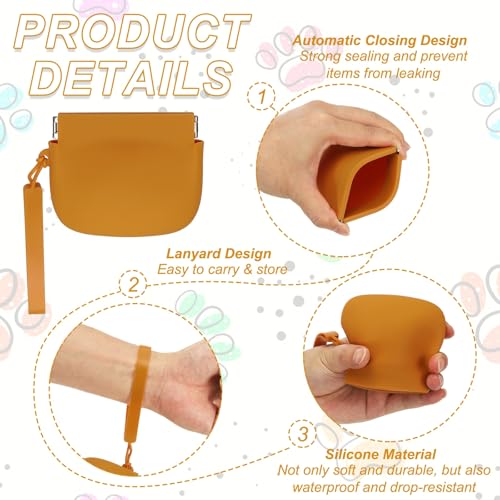 Silicone Dog Treat Pouch, Auto Closure, Pocket Size, Portable Walking Bag for Dog and Cat 4x3 Inch (Yellow/Orange, 2Pcs), Intended for Pet Travel/Training/Walking - color: Yellow/Orange