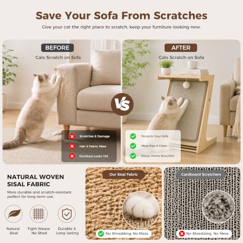 Cat Scratching Post Z-Shaped Cats Scratcher Side Table for Couch Sofa