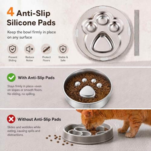 Stainless Steel 2‑in‑1 Double‑Sided Slow Feeder Cat Bowl