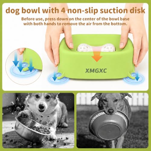 Dog Lick Bowl Slow Feeder with Rolling Log & Suction Base, Green - color: Green