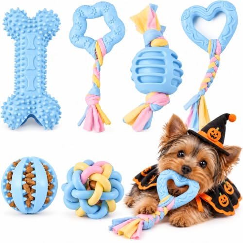 Halloween Puppy Chew Toys, 6 Pack Teething Toys for Small Breed Puppies - color: 6 Pack Blue Chew Toys