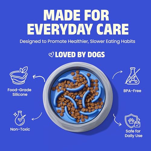 Slow Feeder Dog Bowl – Anti-Gulping Puzzle Feeder for Dogs, Slow Eating Dog Bowl with Removable Silicone Insert, Non-Slip, BPA-Free, for Small & Medium Dogs (Blue)