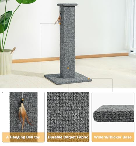 Made4Pets Cat Scratching Post for Indoor Cats, Carpet Cat Scratcher, 32" - color: Grey-Carpet