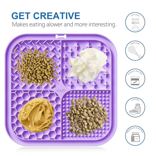 Azyh 2 PCS Licking Mat for Dogs & Cats with Suction Cups, Dog Slow Feeder Lick Pat for Anxiety Relief, Dog Toys Feeding Mat for Butter Yogurt Peanut, Pets Bathing Grooming Training Mat (7.9''*7.9'') - color: Cyan&Purple Square