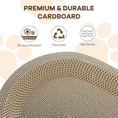 Comoney Cat Scratcher Bed 3 Pack, Oval Corrugated Cardboard Cat Scratch Pads for Indoor Cats with Grooming Brush, Round Cat Scratching Board Lounge Furniture Protector - size: 17.7" x 12.6" x 5.4"