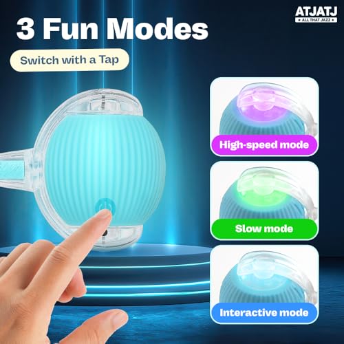 Interactive Cat Balls Toys for Indoor Cats, Automated Smart Ball Cat Toy with Elastic Mesh Tail, 3-Speed Rechargeable Rolling Kitten Toy, Electronic Mental Stimulating Self Play Pet Ball for Fun