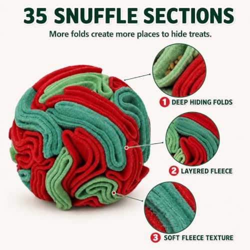 Snuffle Ball for Dogs - Interactive Dog Toys to Keep Them Busy, Dog Puzzle Toy with Soft Fabric for Small, Medium, Large Dogs Daily Companionship, Training Reward Gift - color: Red & Green, size: Medium