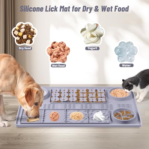 Silicone Lick Mat for Dogs 32"x 20" Large Slow Feeder Mat, Grey - color: Grey:32"x20"