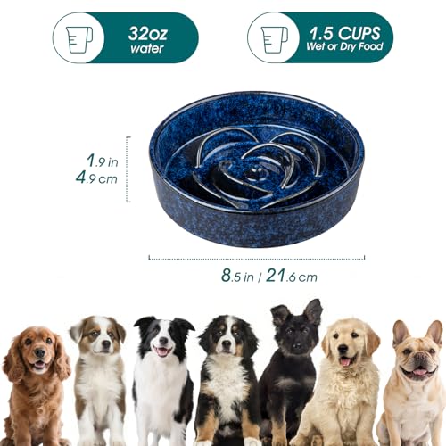 vancasso Slow Feeder Dog Bowl, 1.5 Cup Ceramic Puzzle Dish for Medium Breed - color: Blue, size: M - 1.5 Cups