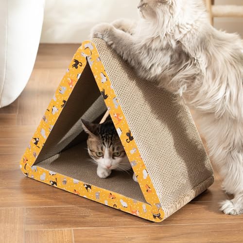 Cat Scratcher, Cat Scratching Board - Foldable Triangle 6-Sided Cardboard - color: Orange