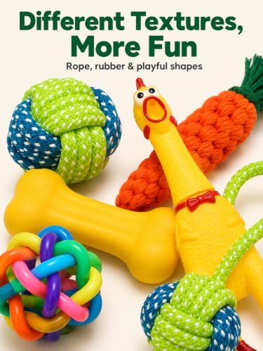 6-Piece Puppy Rope Chew Toy Set, Knotted Interactive Toys and Flying Disc for Small Medium Dogs, Tug and Fetch Play