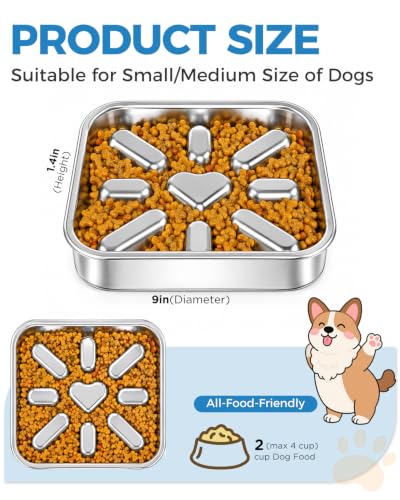 2-Pack Slow Feeder Dog Bowls with Non-Slip Mat, Stainless Steel Slow Feeder for Small & Medium Dogs, 2.5 Cups Pet Bowl for Slows Down Eating, Dishwasher Safe, Anti-Gulping Dog Bowl - size: 2.5 Cup 2 Pack