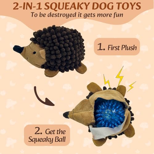 2-in-1 No-Stuffing Hedgehog Dog Toys 5 PCS, Squeaky Ball for Throwing Play - style: Hedgehog 5pack