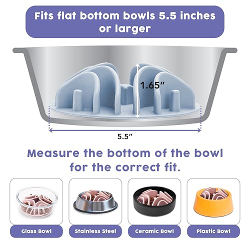 Lick Mat + Slow Feeder Bundle – Silicone, Non-Slip, and Dishwasher Safe - (1) Dog Lick Mat and (1) Slow Feeder Insert for Dog Bowls Over 5.5-Inches - with Suction Cups - Wet and Dry Food-Compatible