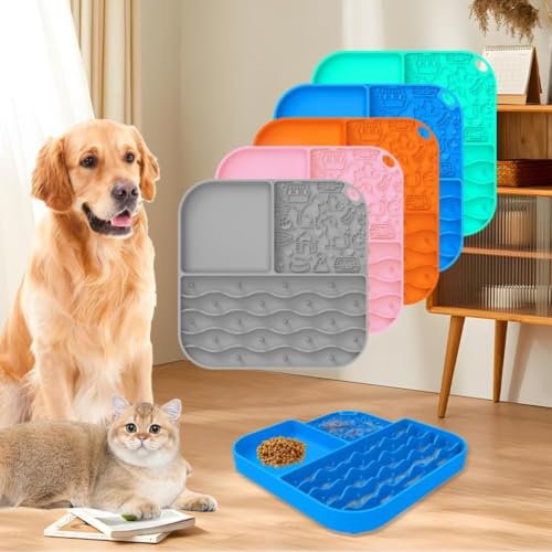 Slow Feeder Lick Mat, Grooming & Bath Time Helper for Dogs - color: Blue