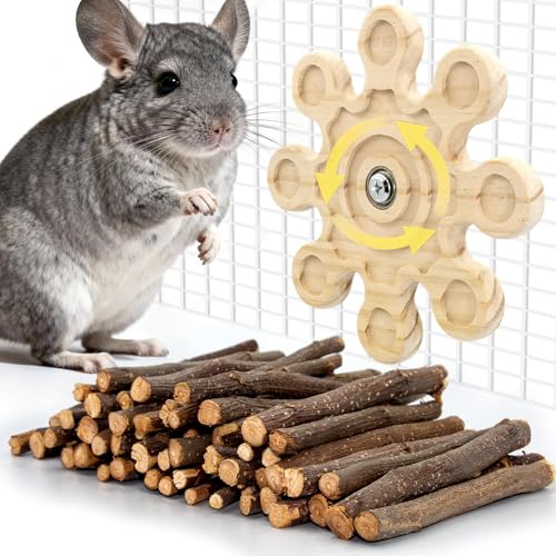 Rotating Chinchilla Chew Toys and 250g(0.55lb) Organic Apple Sticks - color: 2pcs, size: Small Chew Toy + 250g(0.55lb) Apple Sticks