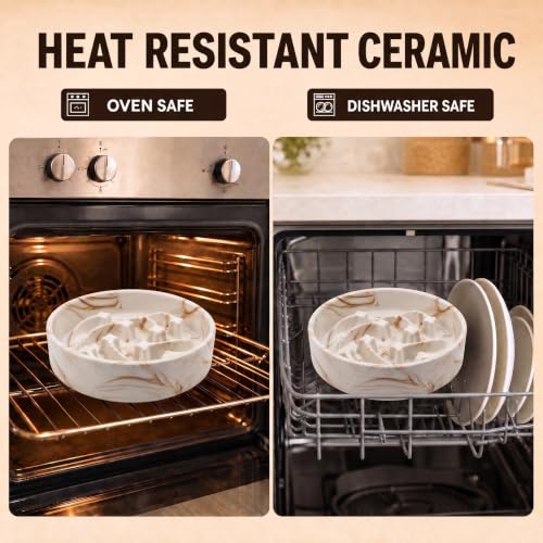 Elevated Ceramic Slow Feeder Dog Bowls Anti-Choking Slow Feeding for Medium& Large Anti-Slip Non-Lead & Toxic Durable Easy to Clean Maze Slow Feeder Bowl（8.66in Marble Brown Stars Pattern） - color: Marble Brown Stars Pattern, size: 3.6Cup