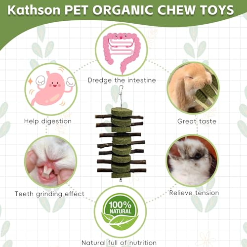kathson 6 PCS Bunny Chew Toys for Teeth Grinding, Chinchilla Treats Organic Bamboo Sticks Natural Fruitwood Branches for Rabbits Guinea Pigs Hamsters (Fruitwood Sticks+Alfalfa Cakes) - size: 6PCS