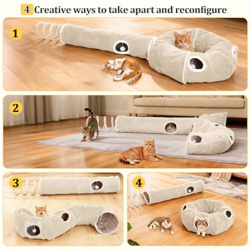 Ownpets 2-in-1 Cat Tunnel Large Lollipop Collapsible Cave Plush,12"D, Beige - color: Beige