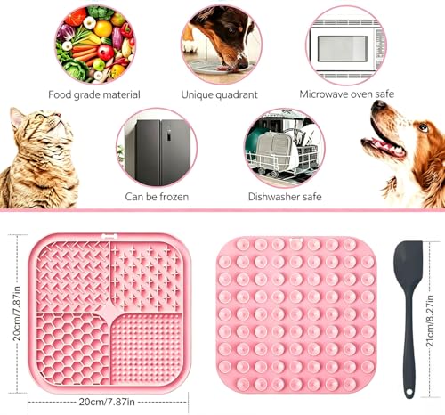 Licking Mat for Dogs & Cats with Suction Cups, 1 Pack Square Dog Slow Feeder Lick Pat for Anxiety Relief Boredom, Dog Toys to Keep Them Busy, Pets Bathing Training Grooming Mat 7.8 * 7.8 inches - color: 1Pack-Pink