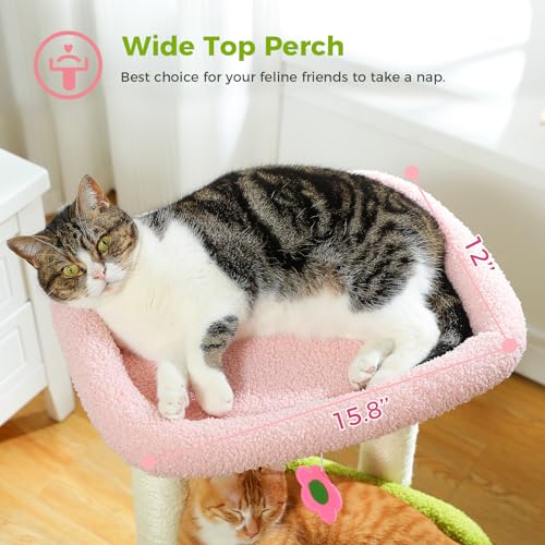 PEQULTI Small Cat Tree Tower for Indoor Cats, Sisal Post & Cozy Condo, Pink - color: Pink, size: M(15.7"L x 15.7"W x 26.7"H)
