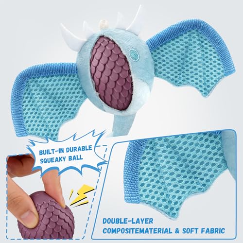 Interactive Dog Squeaky Toys, Indestructible Chew Toys Built-in Vanilla Ice Cream Flavored Ball, Puppy Plush Toys for Small Medium Chewers to Keep Them Busy - Blue Bat - color: Blue Bat