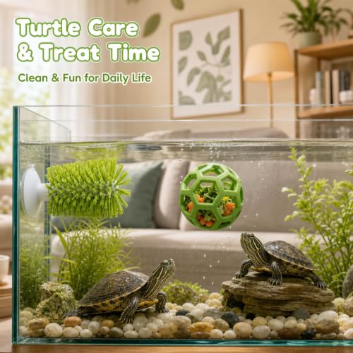 7PCS Turtle Brush Set with Suction Cup, Turtle Tank Enrichment Tools for Aquatic Habitats, Feeding Stimulation and Shell Cleaning Accessories